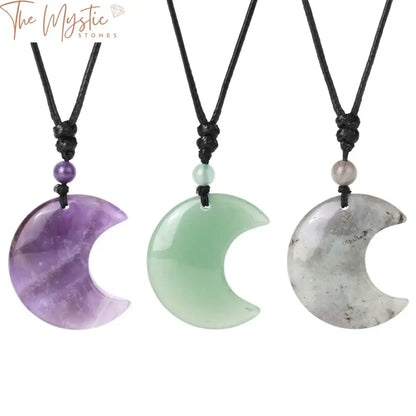 Crescent Moon Gemstone Pendant Necklace