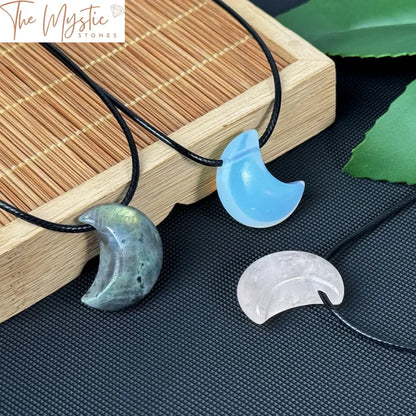 Crescent Moon Gemstone Pendant Necklace