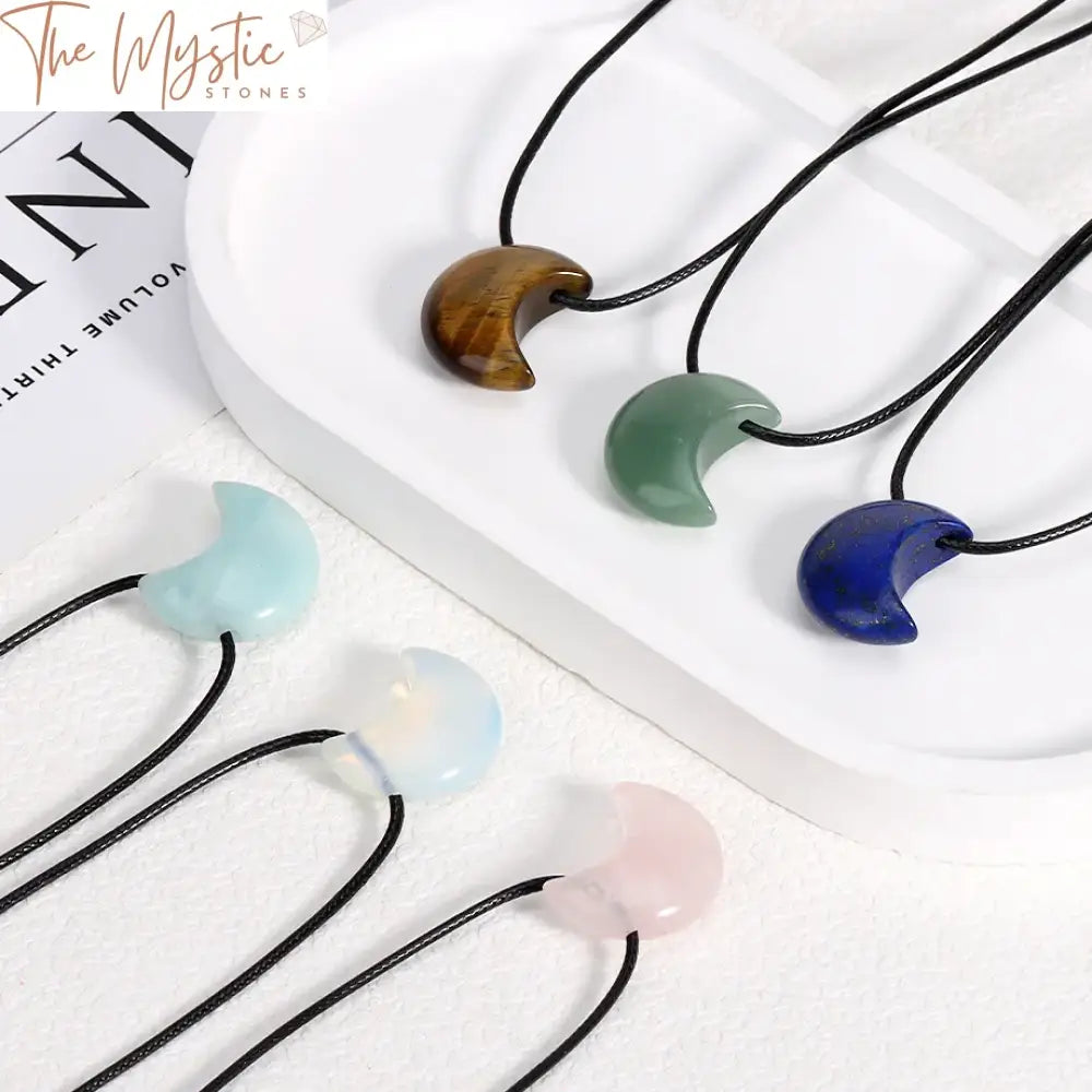 Crescent Moon Gemstone Pendant Necklace