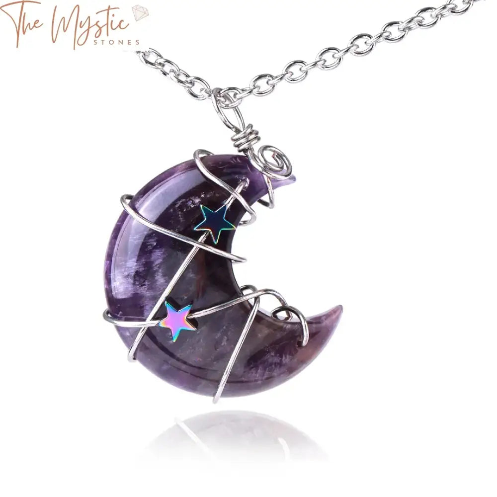 Crescent Moon & Star Pink Quartz Pendant Necklace