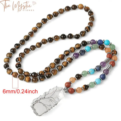 Crystal Clear 6Mm Beaded Necklace With Abstract Pendant