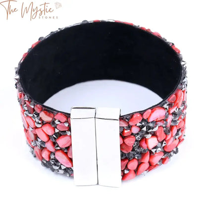 Crystal Gravel Magnetic Leather Bracelet