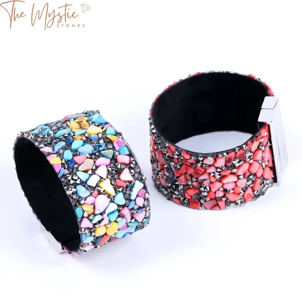 Crystal Gravel Magnetic Leather Bracelet