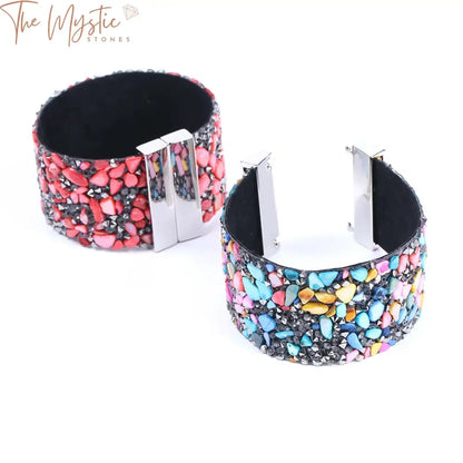 Crystal Gravel Magnetic Leather Bracelet