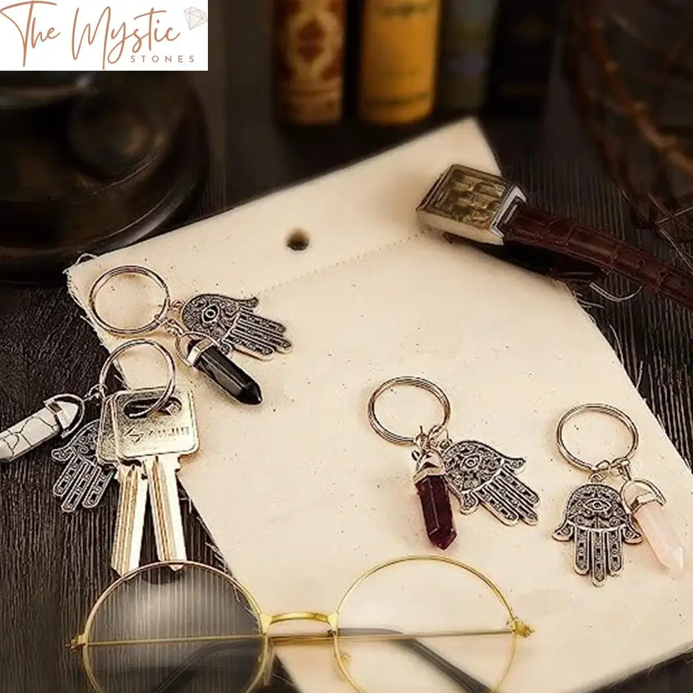 Crystal Point Hamsa Keychain