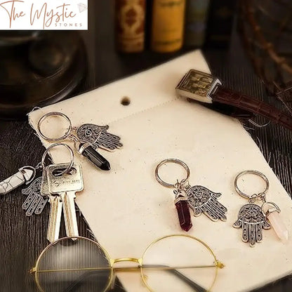 Crystal Point Hamsa Keychain