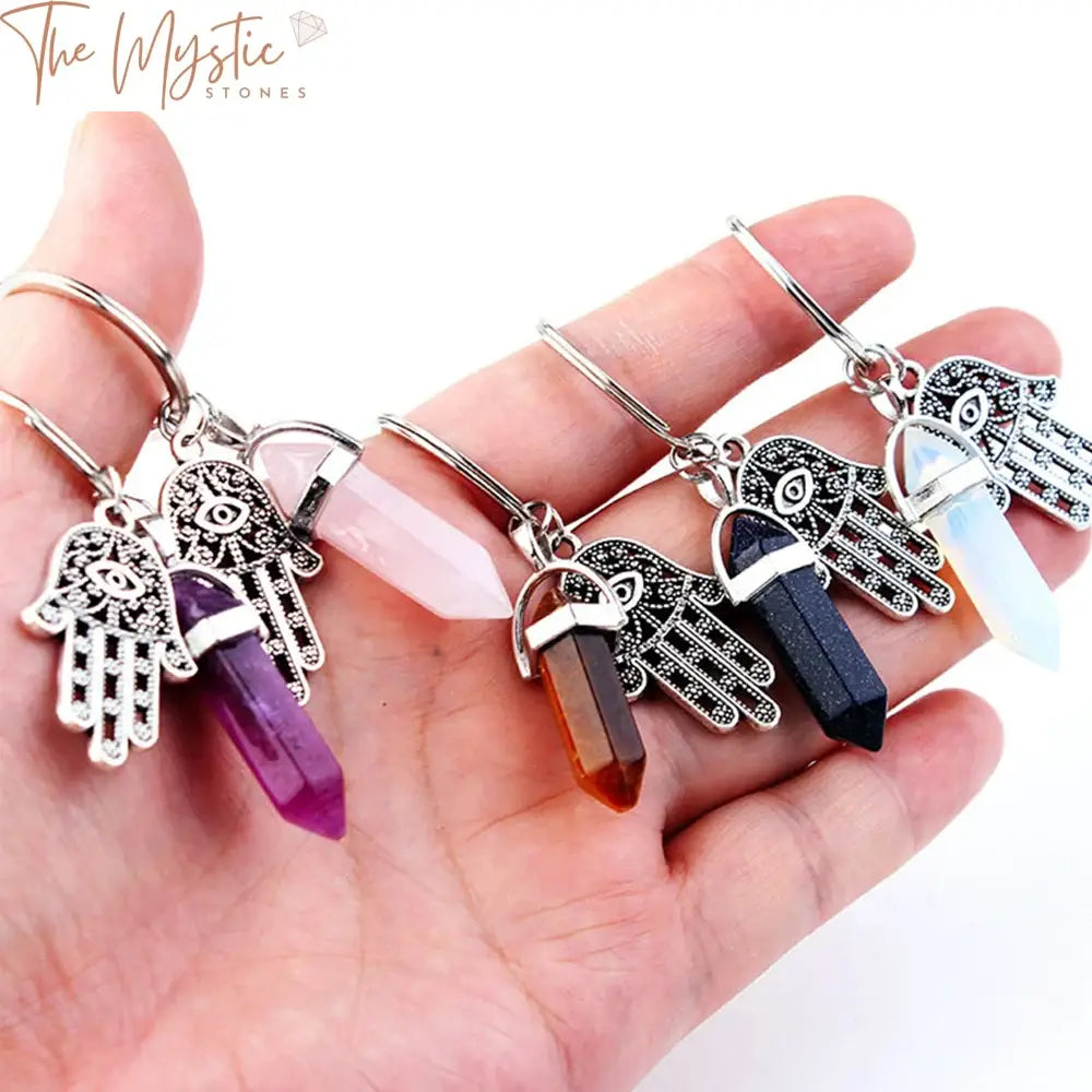 Crystal Point Hamsa Keychain