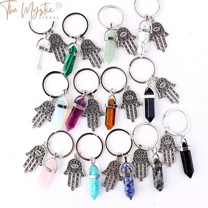 Crystal Point Hamsa Keychain