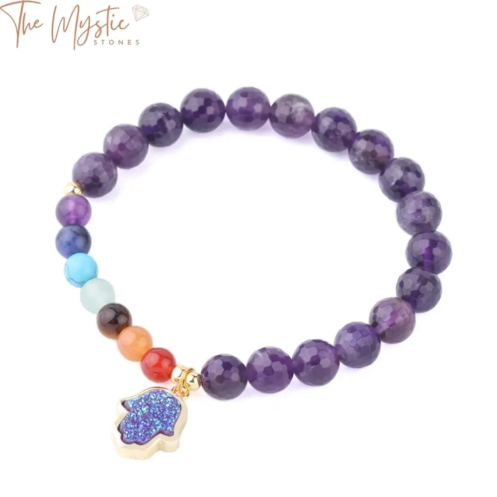 Crystal Quartz & Chakra Stone Hamsa Bracelet