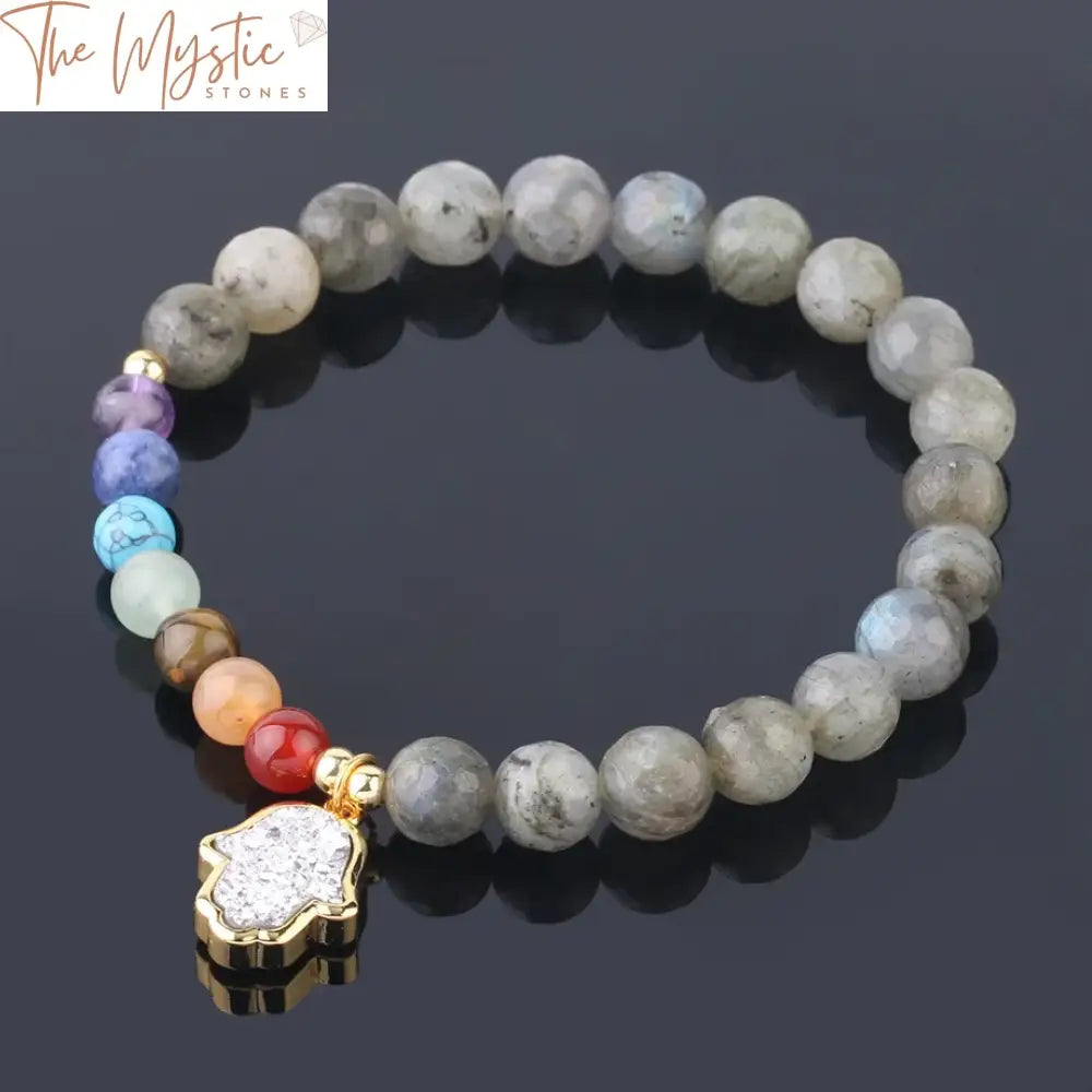 Crystal Quartz & Chakra Stone Hamsa Bracelet