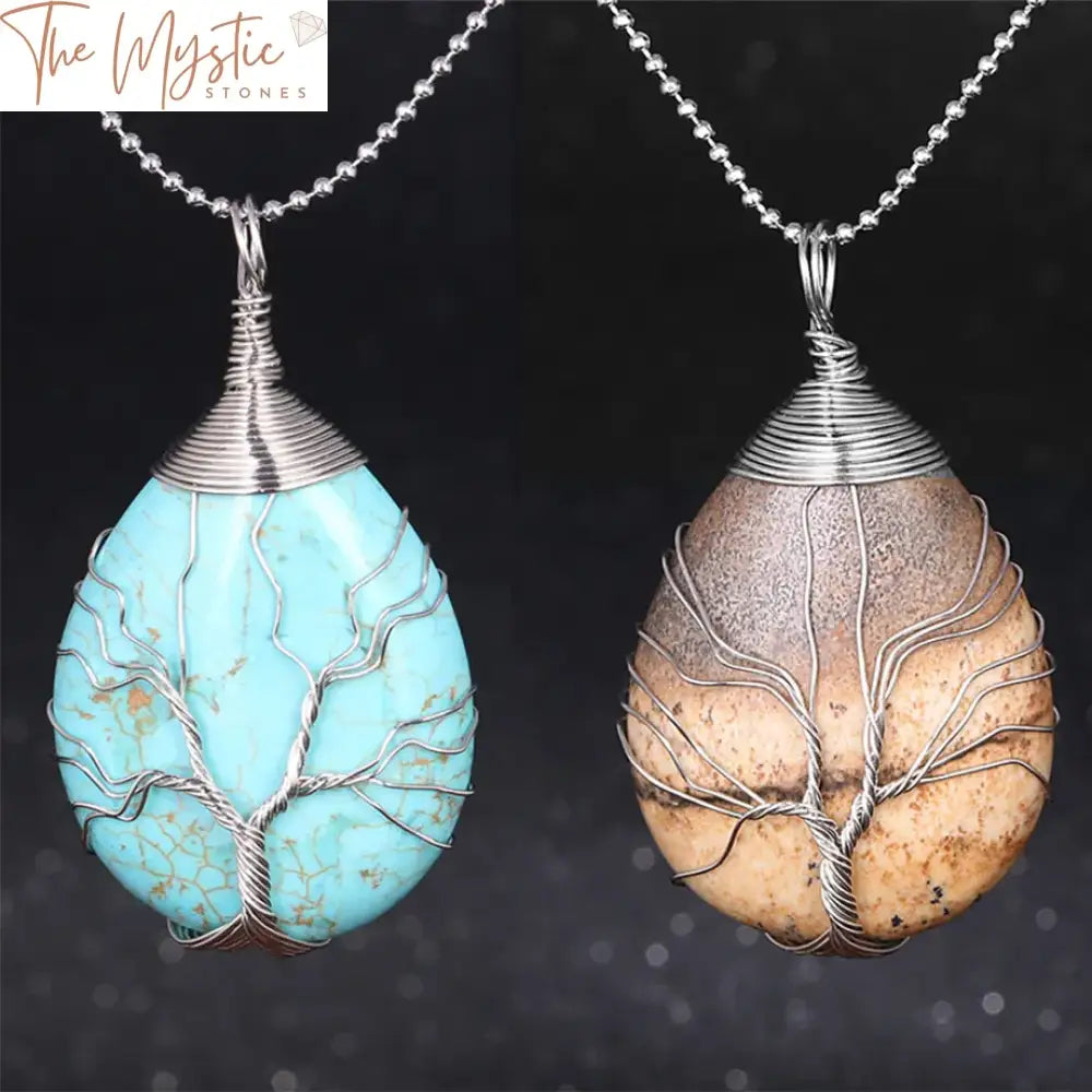 Crystal Waterdrop Tree Of Life Necklace