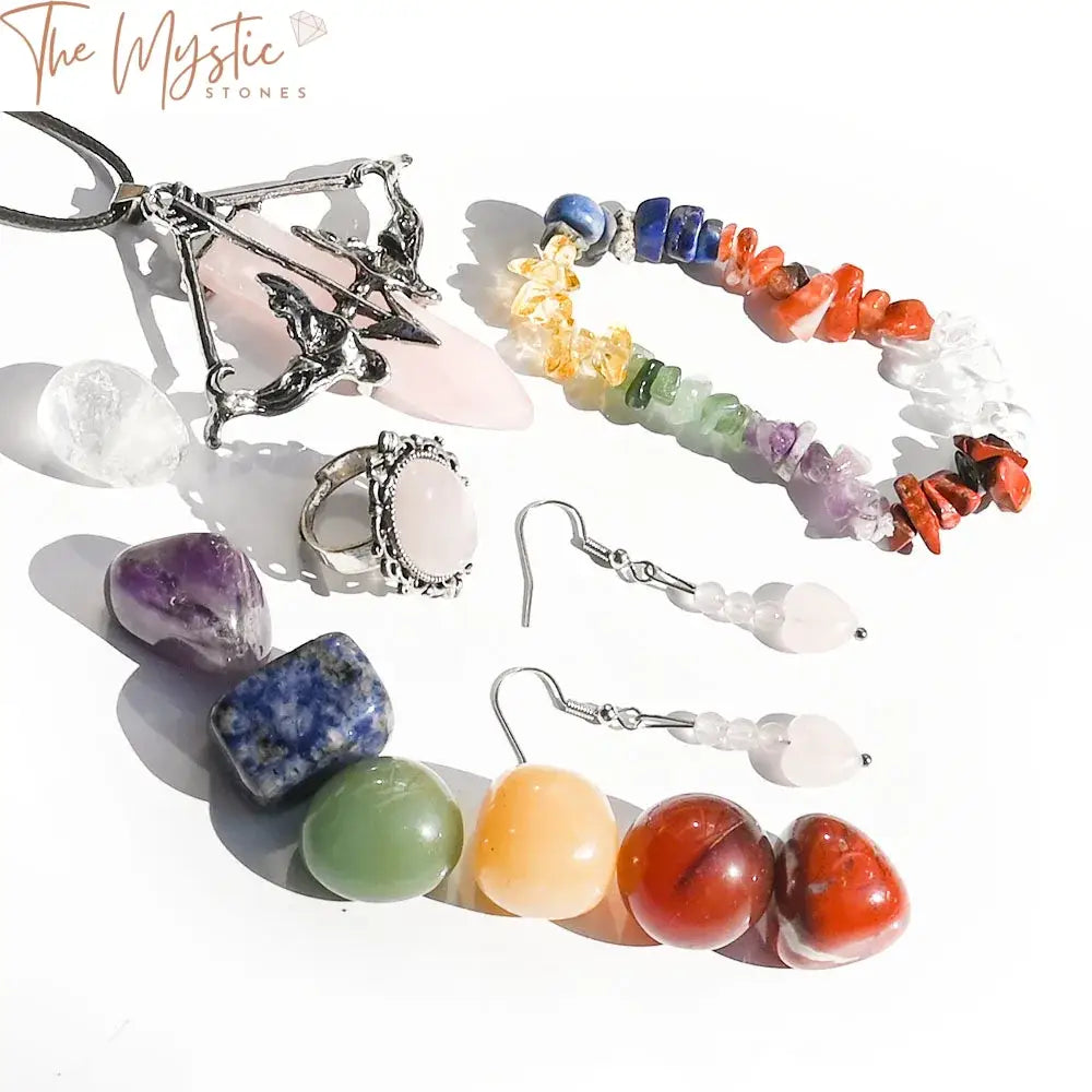 Cupid’s Rose Quartz & Chakra Stone Jewelry Set