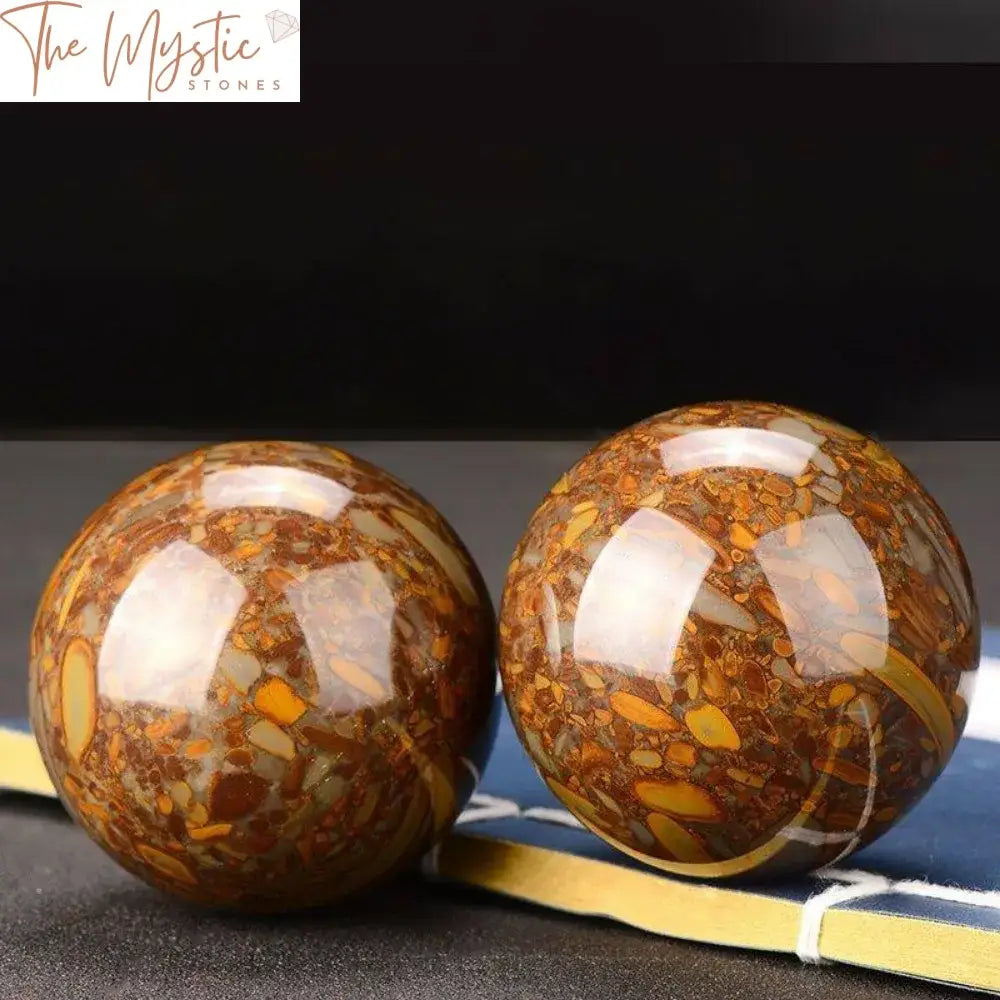 Cyan Nuwa Marble Baoding Balls - 40Mm Bamboo Pattern