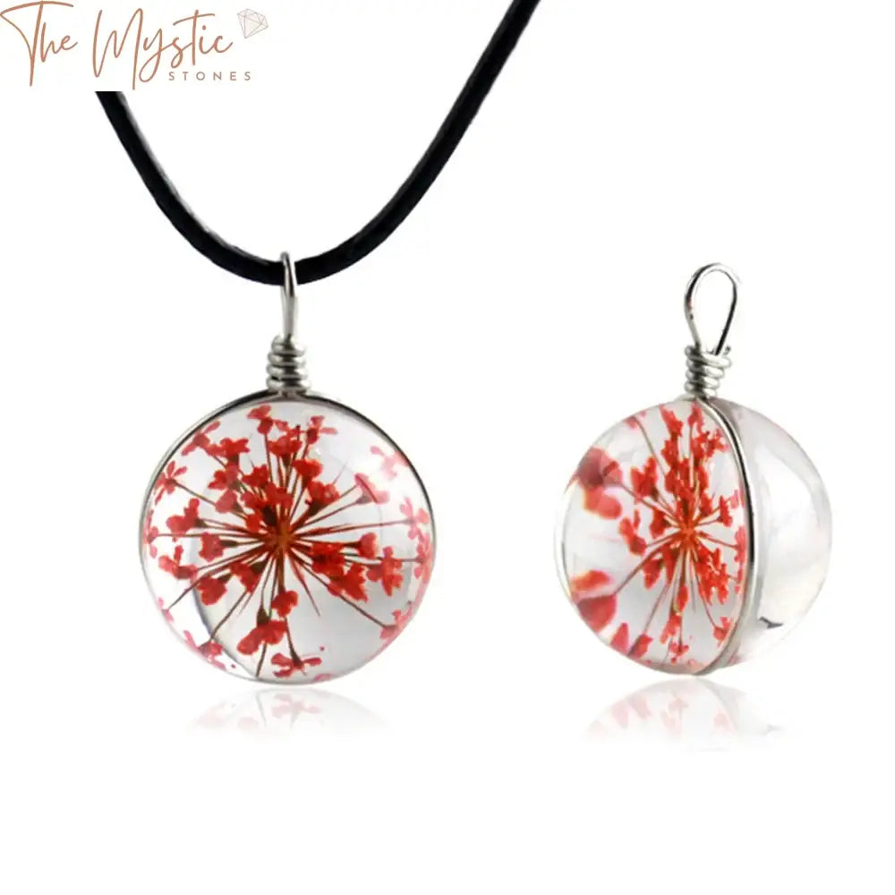 Dandelion Glass Charm Pendant Necklace