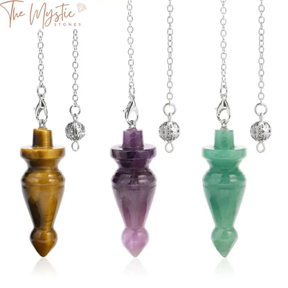 A sleek cone-shaped crystal pendulum made from a natural stone, designed for divination and dowsing practices.