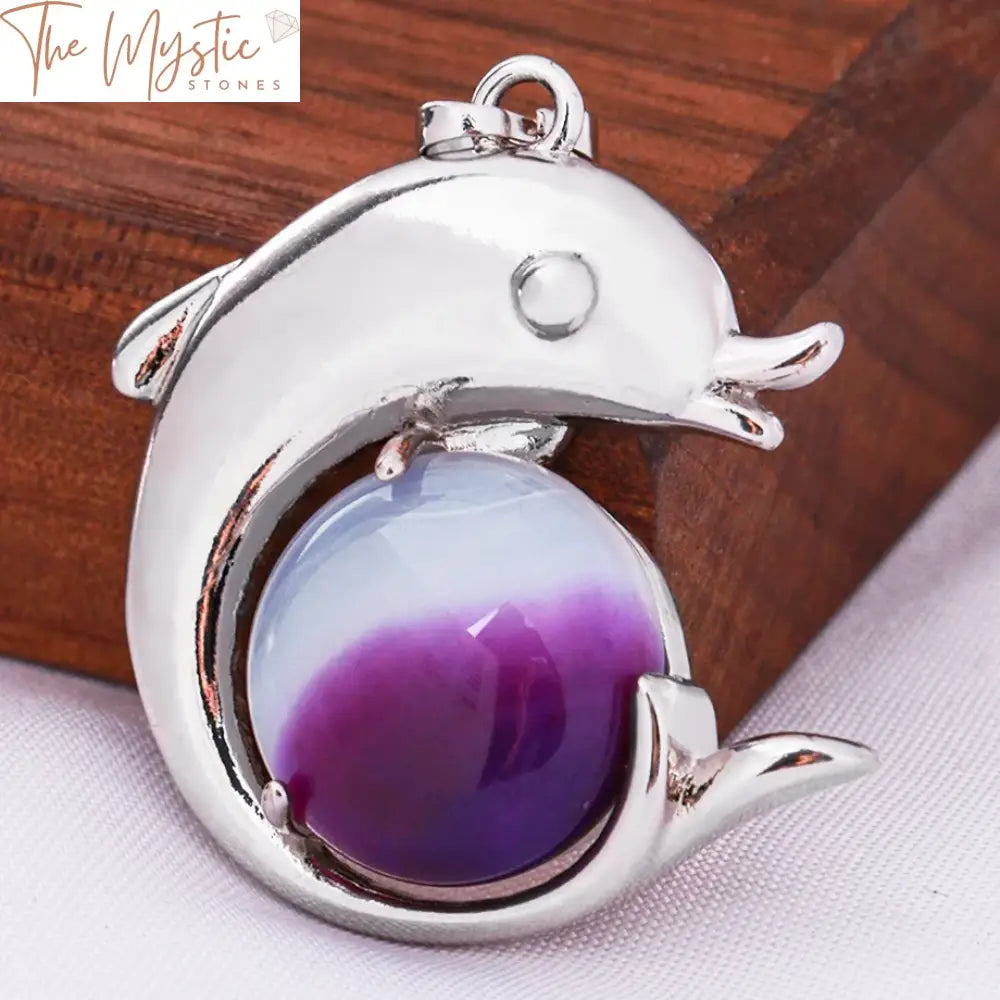 Dolphin Amethyst Crystal Pendant Necklace