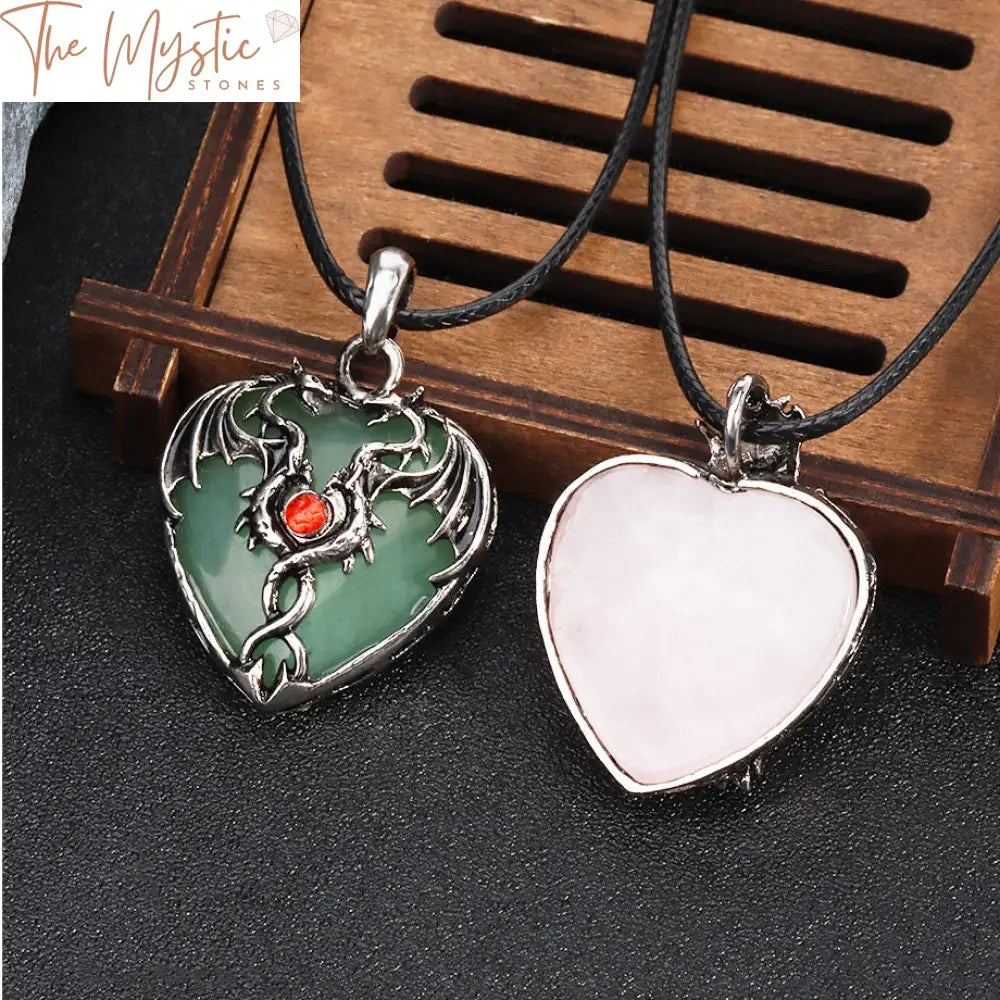 Double Dragon Heart Crystal Amulet Necklace