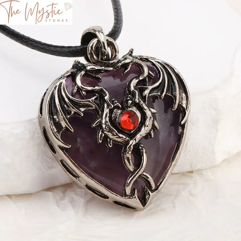 Double Dragon Heart Crystal Amulet Necklace