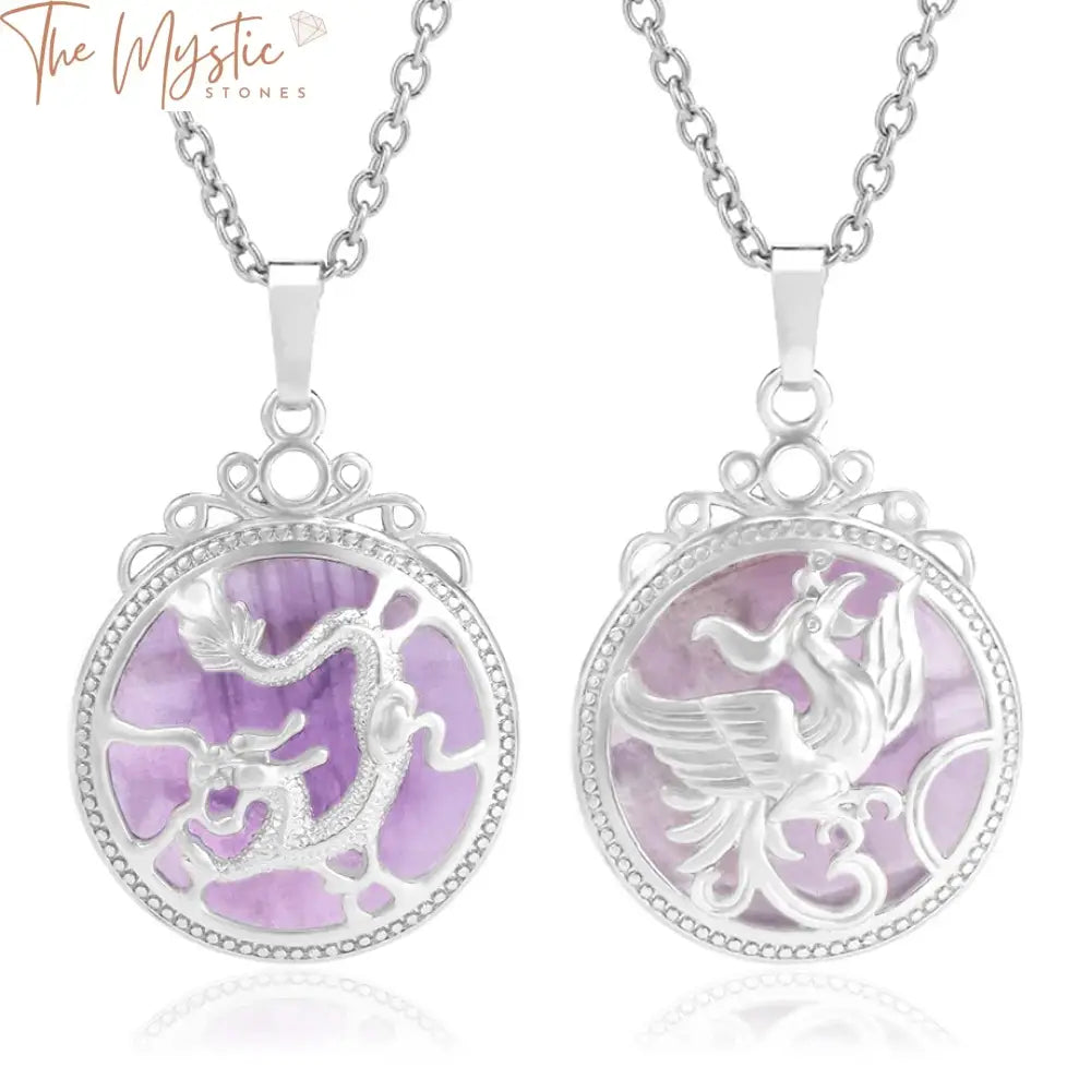 A pair of necklaces featuring natural stone pendants designed for couples.