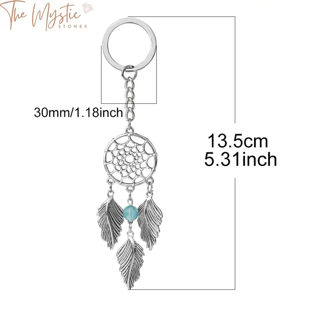 Dreamcatcher Feather Keychain - Silver With Pink Blue And White Beads