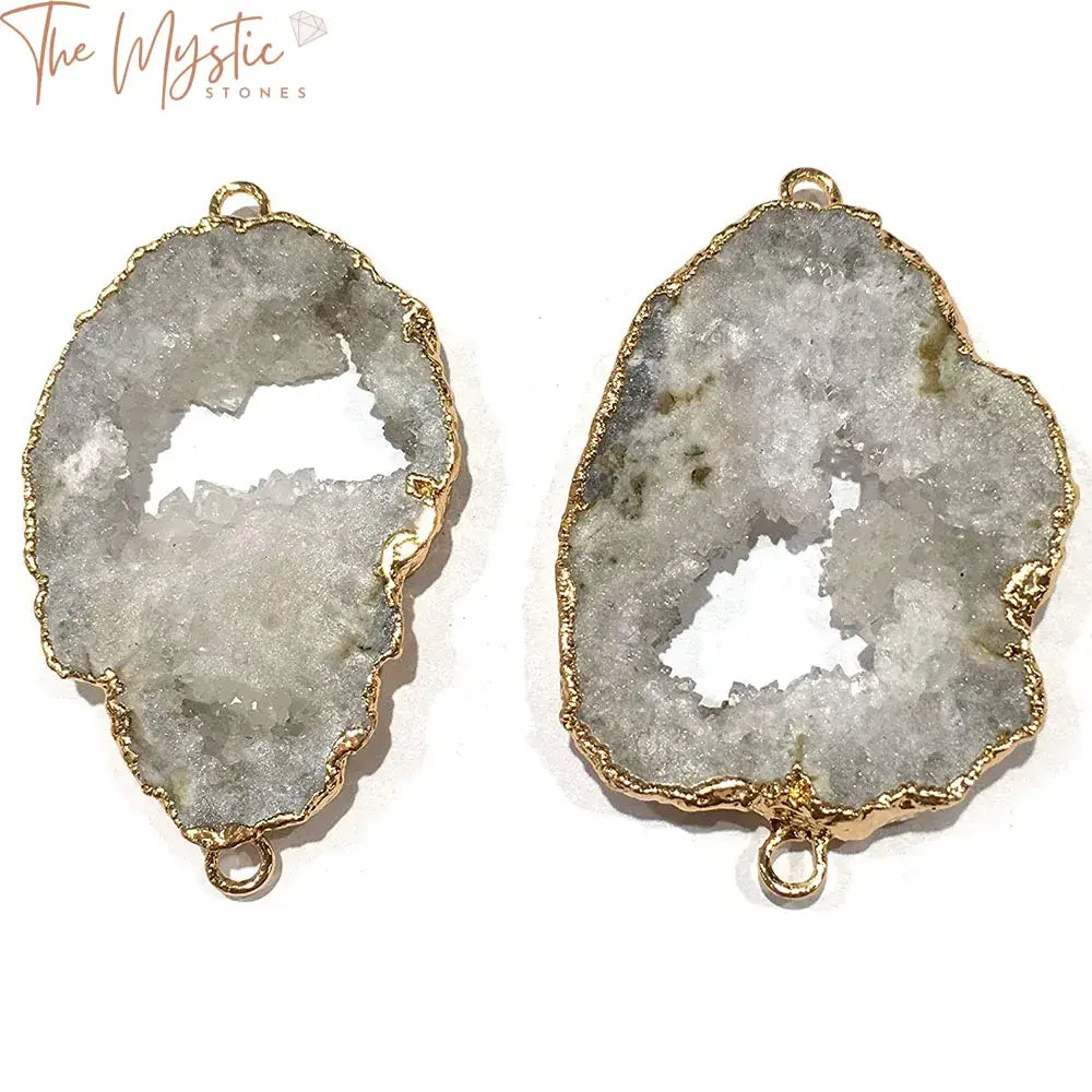 Druzy Agate Geode Crystal Pendant Connectors With Gold Edge