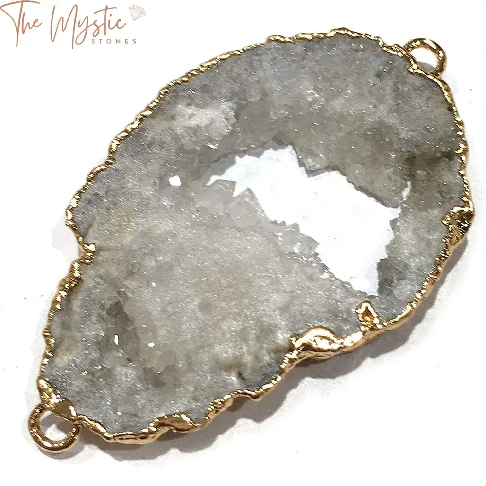 Druzy Agate Geode Crystal Pendant Connectors With Gold Edge