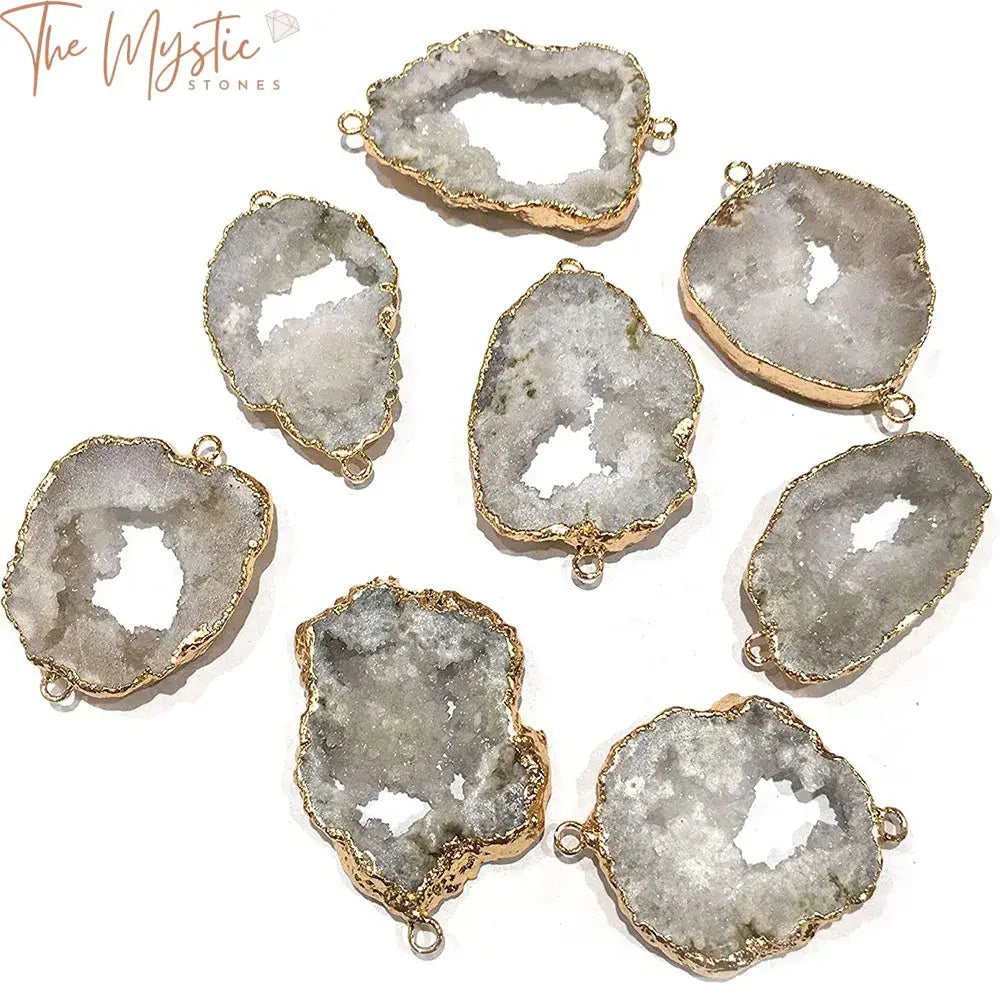 Druzy Agate Geode Crystal Pendant Connectors With Gold Edge