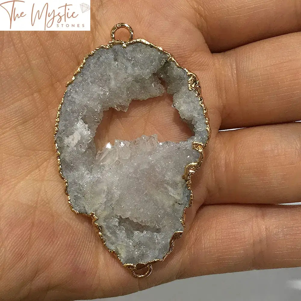 Druzy Agate Geode Crystal Pendant Connectors With Gold Edge