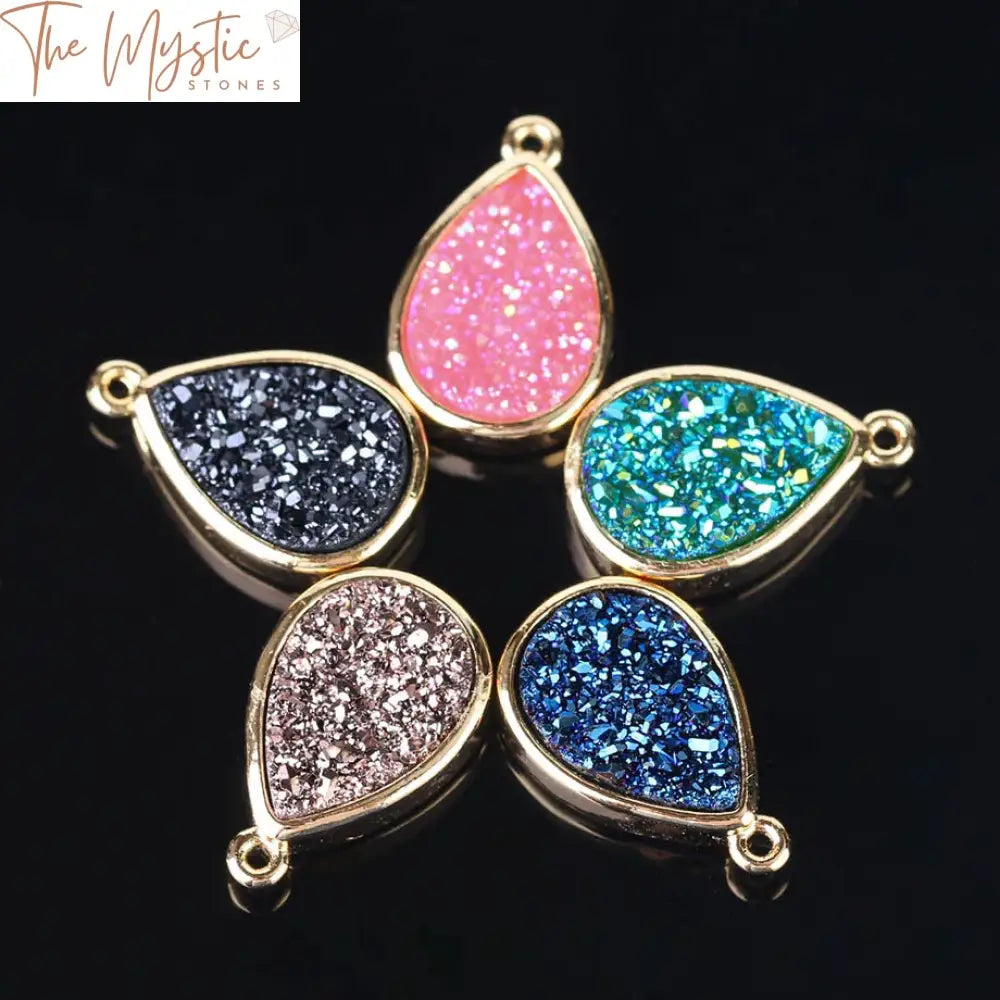 Druzy Water Drop Beads - Gold-Color Single Hole Connector