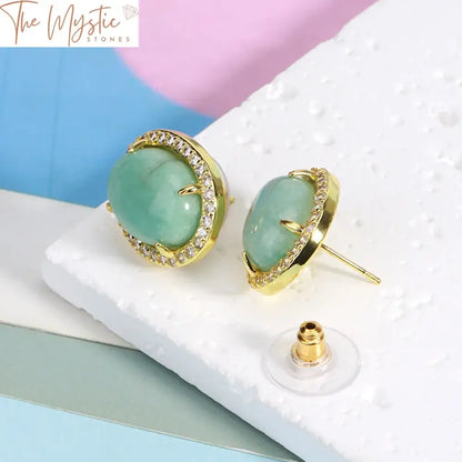 Egg-Shaped Gold Crystal Stud Earrings