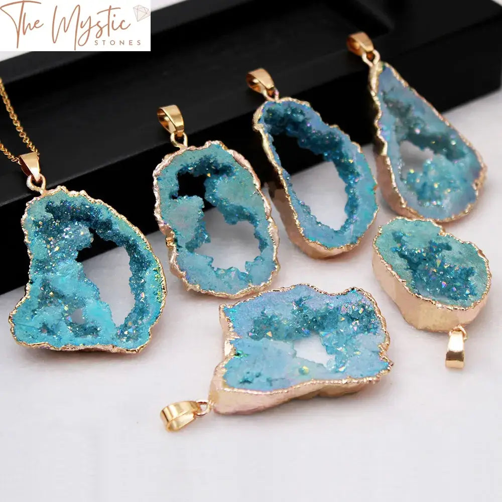 Electroplated Druzy Agate Geode Pendant