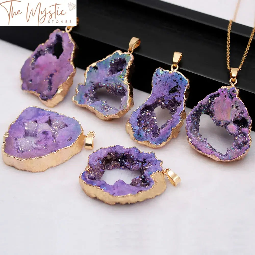 Electroplated Druzy Agate Geode Pendant