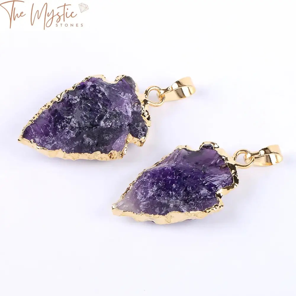 Electroplated Gold Purple Quartz Arrowhead Pendant