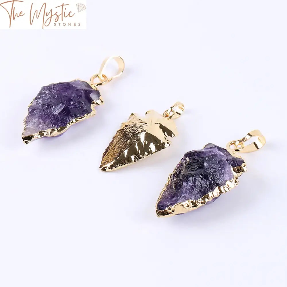 Electroplated Gold Purple Quartz Arrowhead Pendant