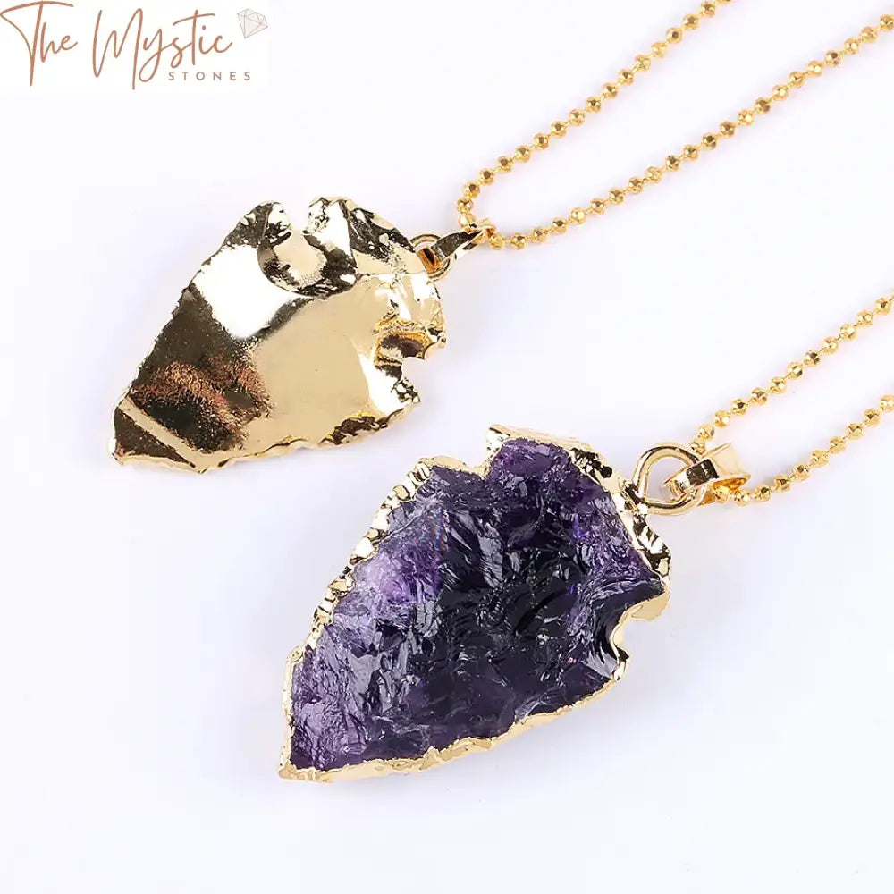 Electroplated Gold Purple Quartz Arrowhead Pendant