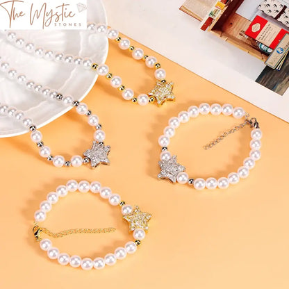 Elegant Star & Pearl Jewelry Set - Necklace And Bracelet