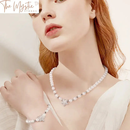 Elegant Star & Pearl Jewelry Set - Necklace And Bracelet