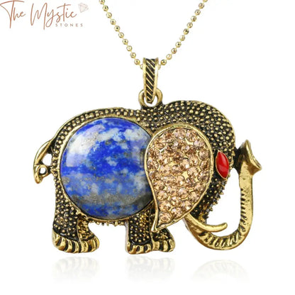 A necklace featuring a lovely elephant-shaped pendant hangs delicately.