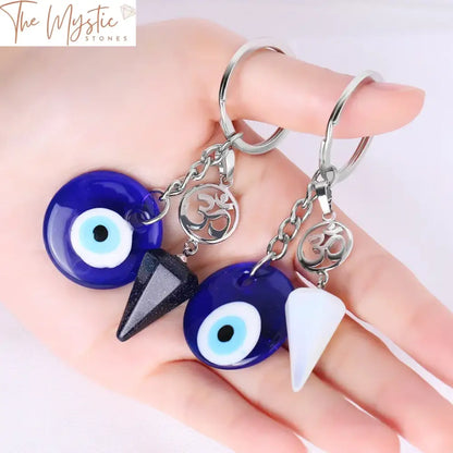 Evil Eye Crystal Keychain With Natural Stone