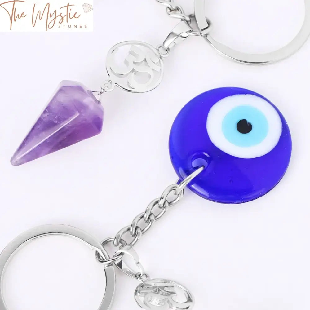 Evil Eye Crystal Keychain With Natural Stone