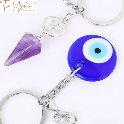 Evil Eye Crystal Keychain With Natural Stone