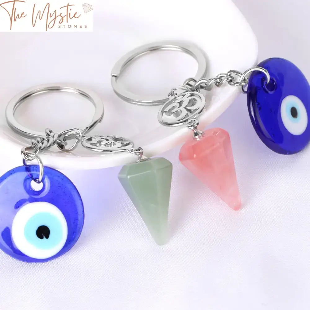 Evil Eye Crystal Keychain With Natural Stone