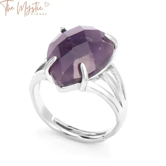 Faceted Amethyst Quartz Adjustable Ring