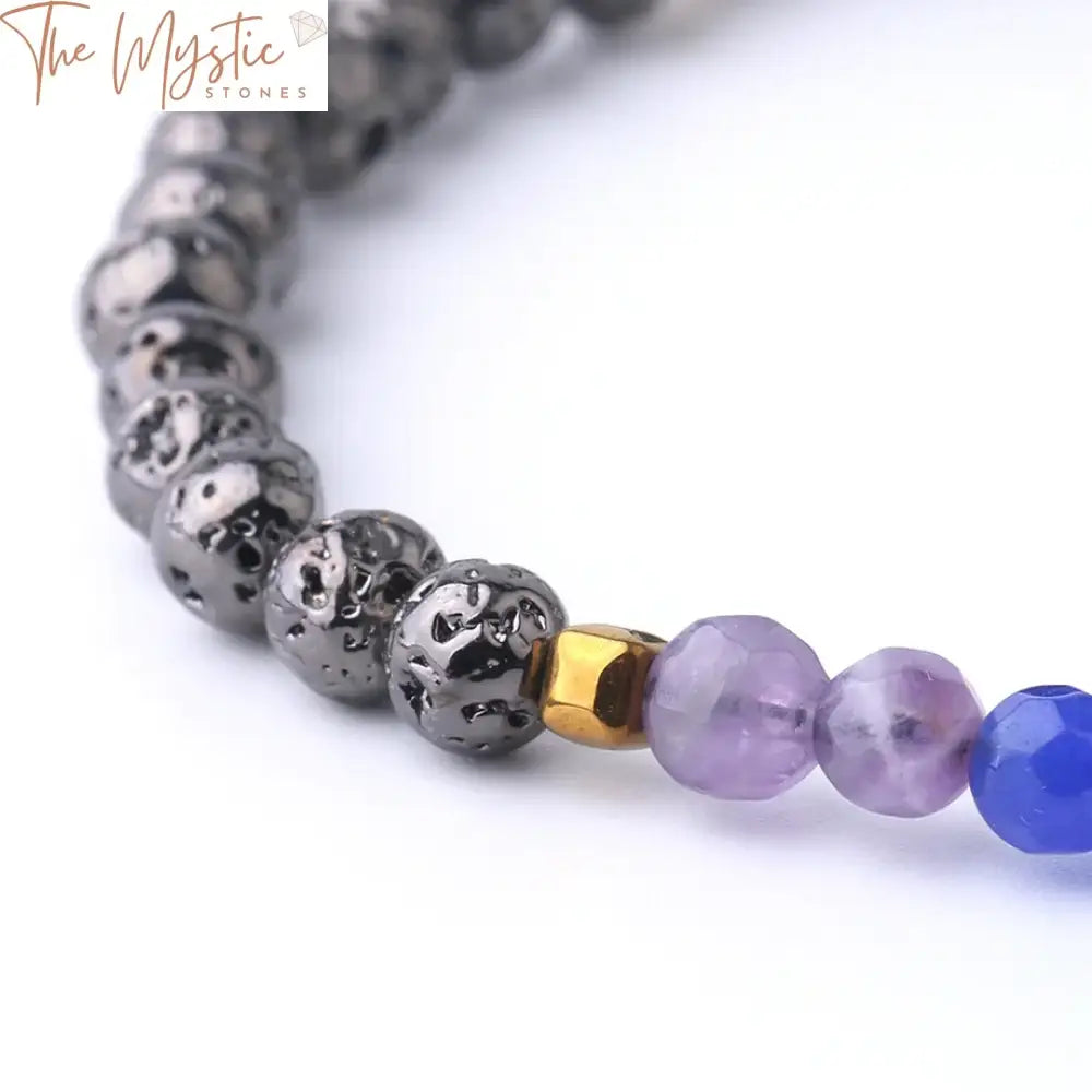 Faceted Chakra Lava Bead Bracelet