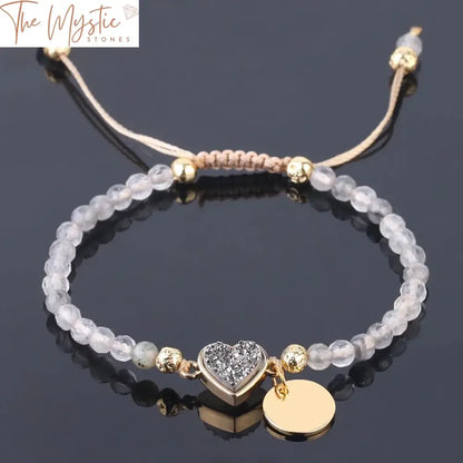 A handcrafted woven bracelet featuring small faceted beads made of natural cloud crystal stones.