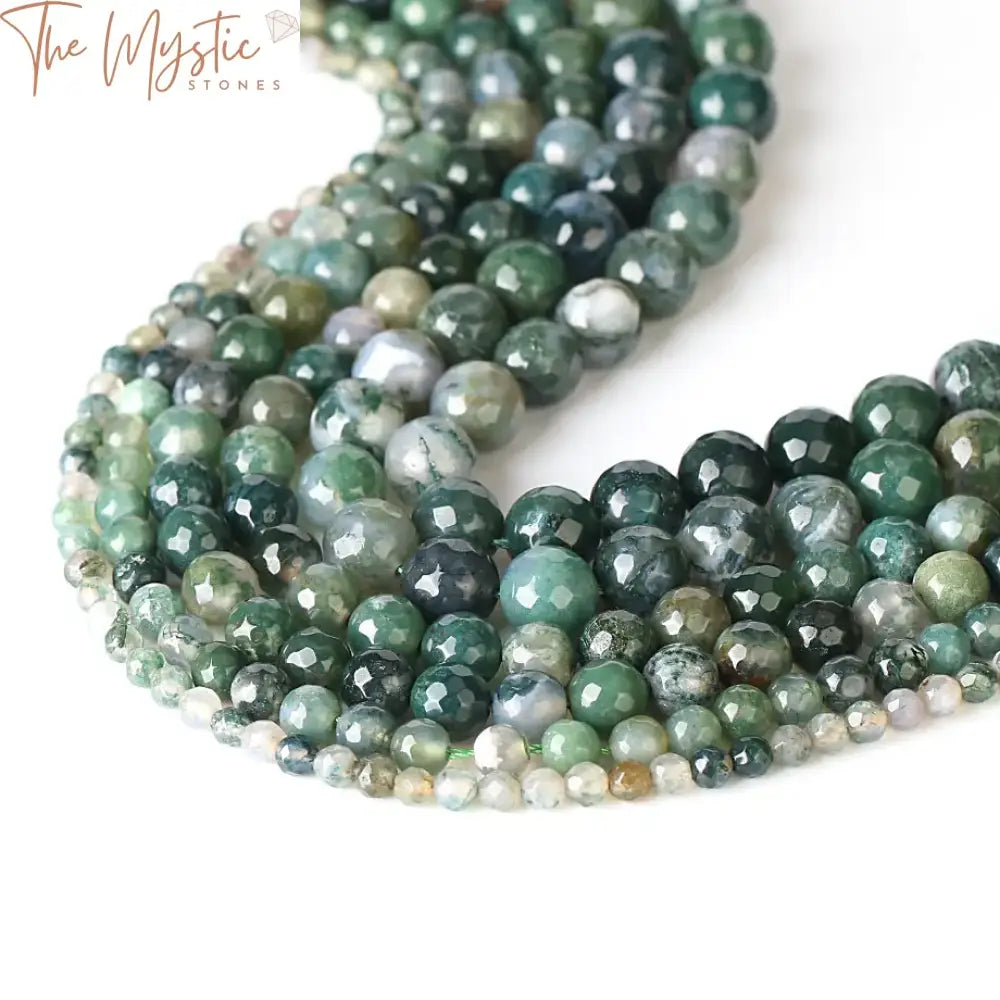 Facted Moss Agate Bead Strand