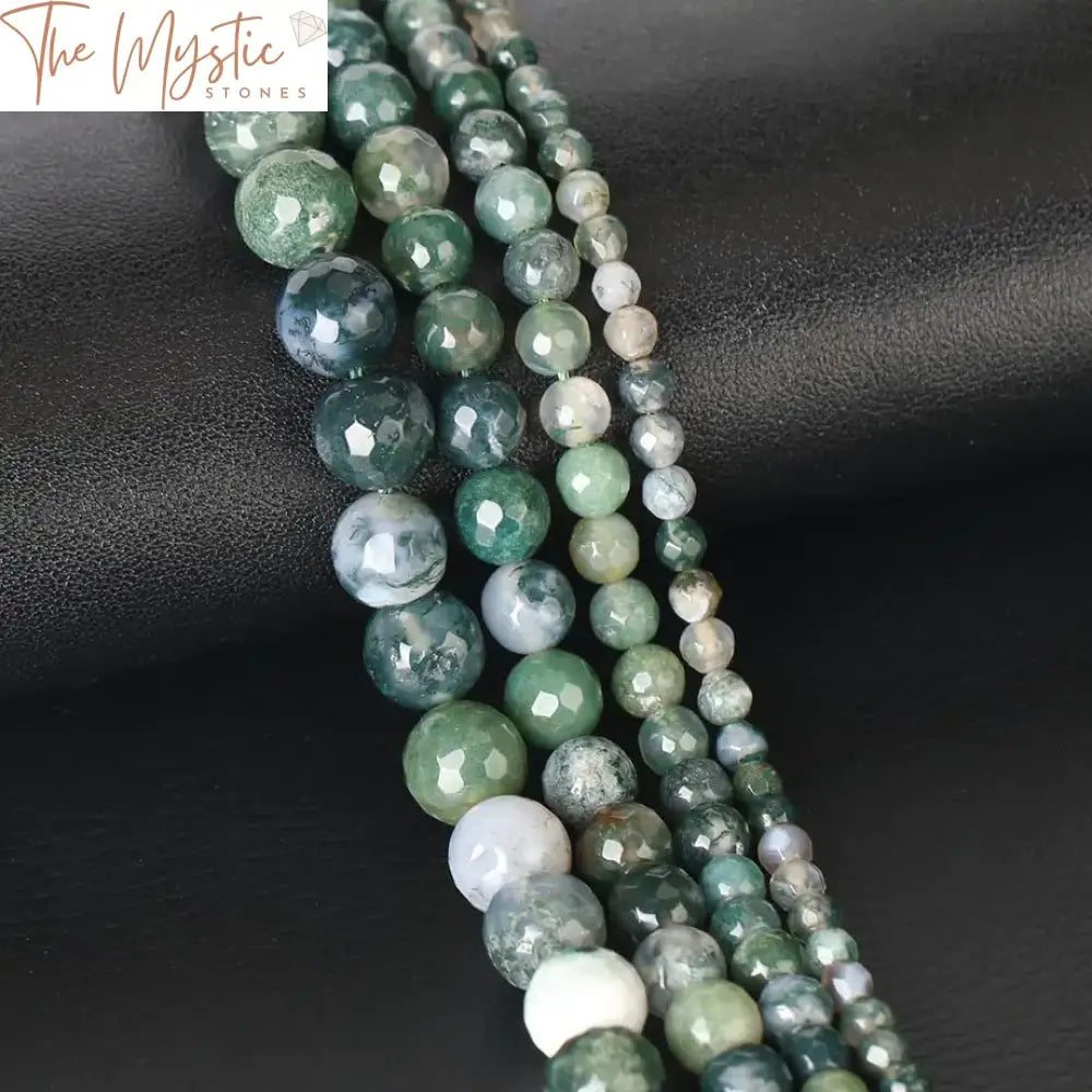 Facted Moss Agate Bead Strand