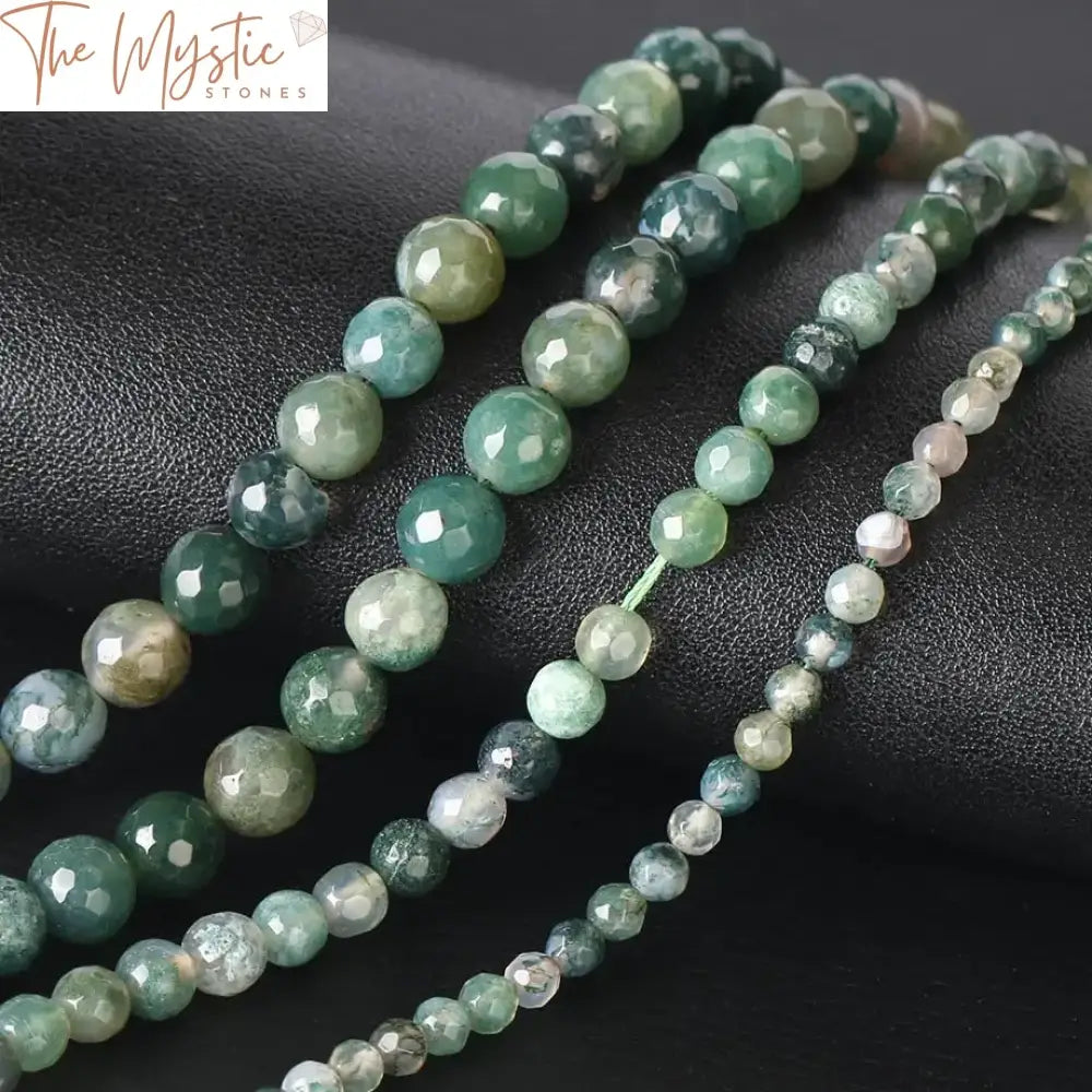 Facted Moss Agate Bead Strand