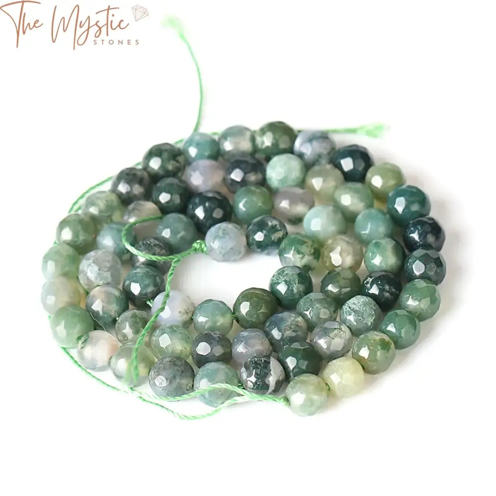 Facted Moss Agate Bead Strand