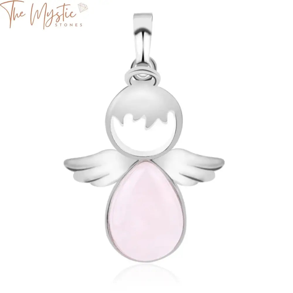 A collection of Angel Wings Natural Stone Pendants featuring delicate pink quartz shaped into fairy angels.